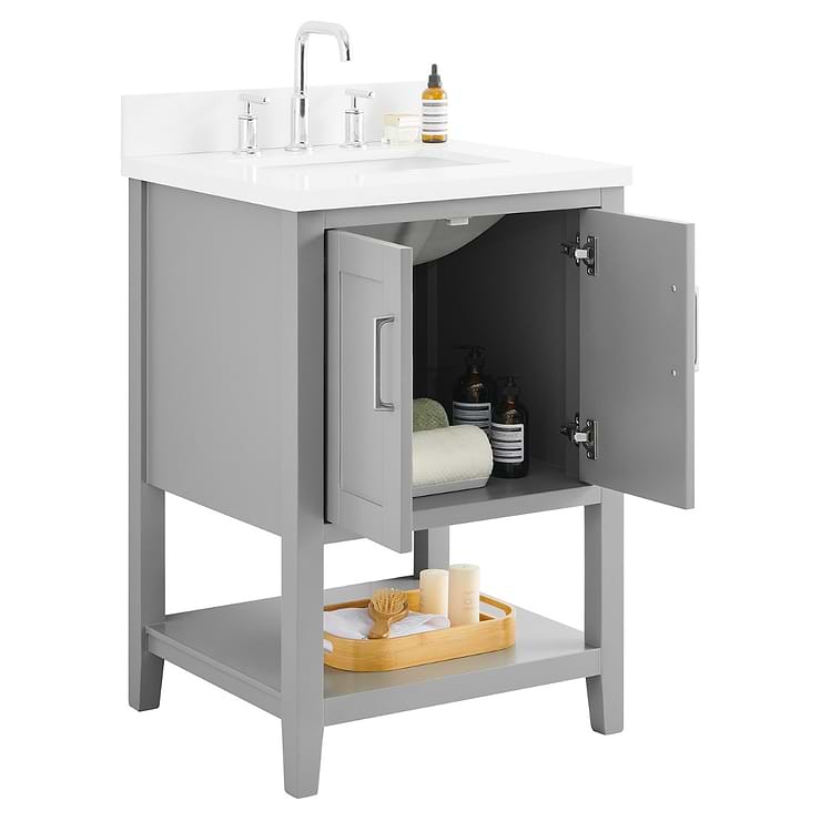 Sheraton 24" Gray Vanity with Pure White Quartz Top and Ceramic Basin