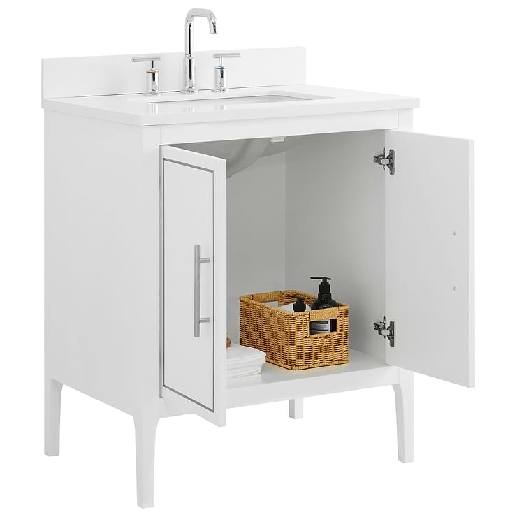 Province White and Silver 30" Single Vanity with Pure White Quartz Top