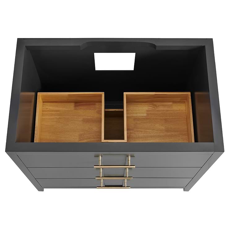 Iconic 36" Black and Gold Vanity with Pure White Quartz Top and Ceramic Basin