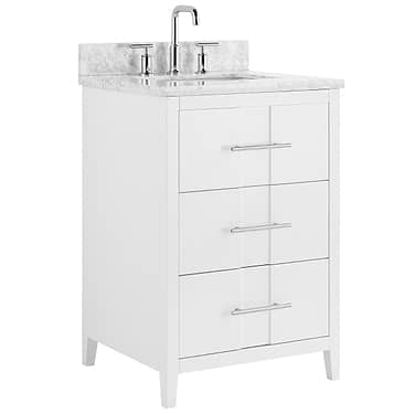 Iconic 24" White and Silver Vanity with Carrara Marble Top and Ceramic Basin