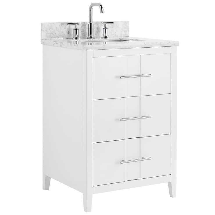 Iconic 24" White and Silver Vanity with Marble Counter; in Style Ideas Classic, Mid Century, Traditional, Transitional