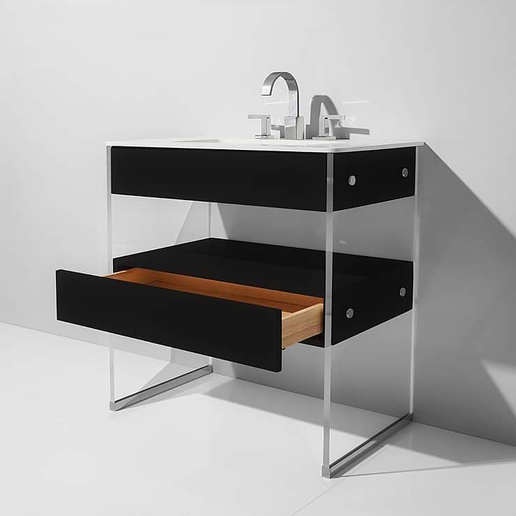 Lucite 36" Black Gloss Vanity and Counter