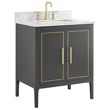 Province Black and Gold 30" Single Vanity with Carrara Marble Top