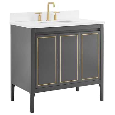 Province Black and Gold 36" Single Vanity with Pure White Quartz Top