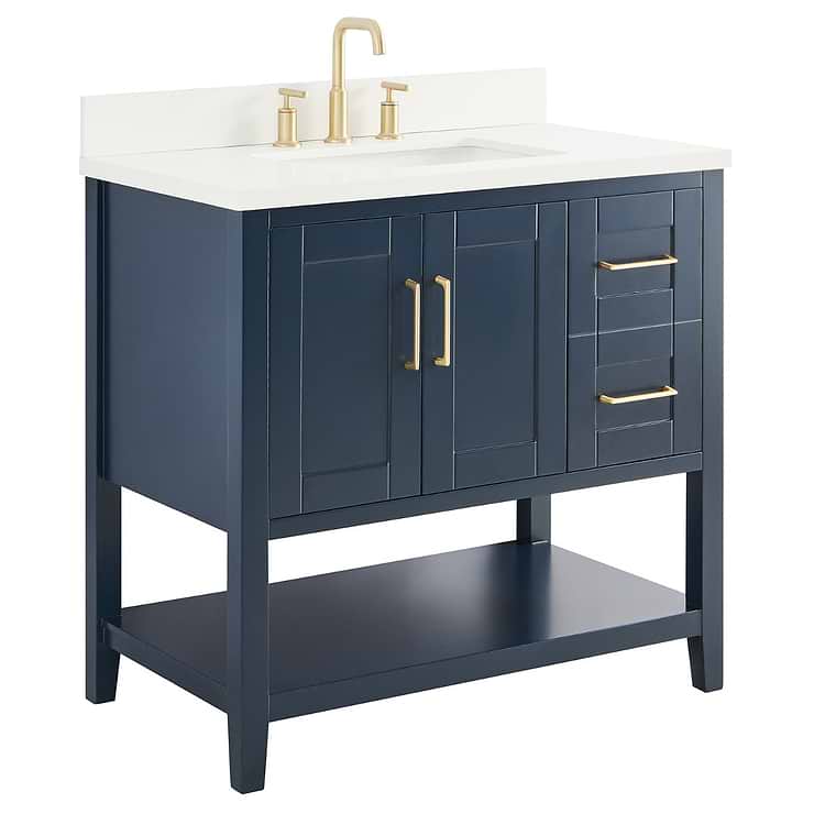 Sheraton 36" Navy Vanity with Quartz Counter; in Style Ideas Cottage, Farmhouse, Traditional, Transitional