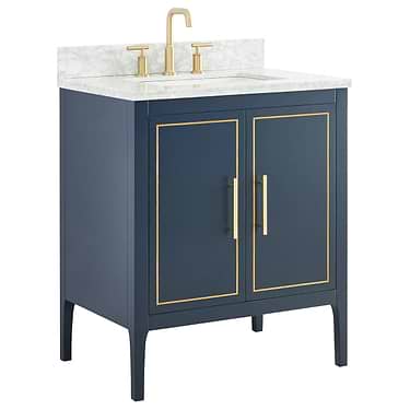 Province Navy and Gold 30" Single Vanity with Carrara Marble Top