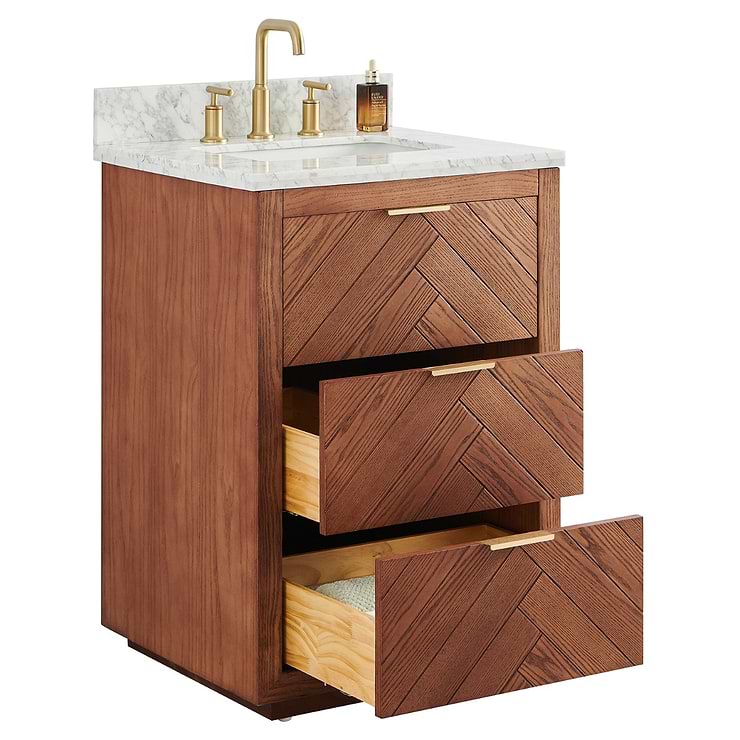 Marilyn 24" Woodgrain Vanity with Carrara Marble Top and Ceramic Basin