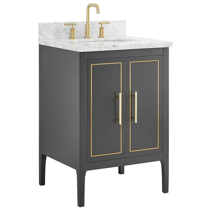Province Black and Gold 24" Single Vanity with Carrara Marble Top; in Style Ideas Classic, Mid Century, Traditional, Transitional