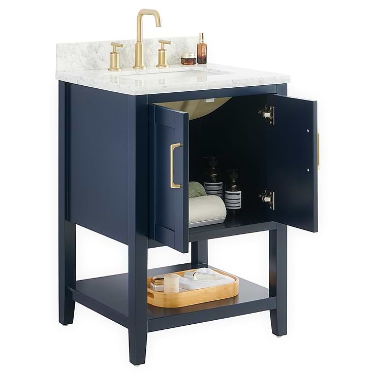 Sheraton 24" Navy Vanity with Carrara Marble Top and Ceramic Basin