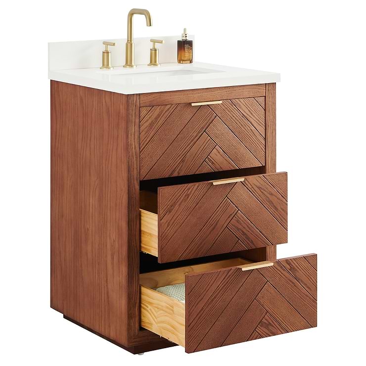 Marilyn 24" Woodgrain Vanity with Pure White Quartz Top and Ceramic Basin
