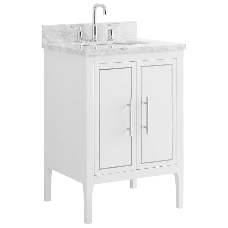 Province White and Silver 24" Single Vanity with Carrara Marble Top ; in Style Ideas Classic, Mid Century, Traditional, Transitional