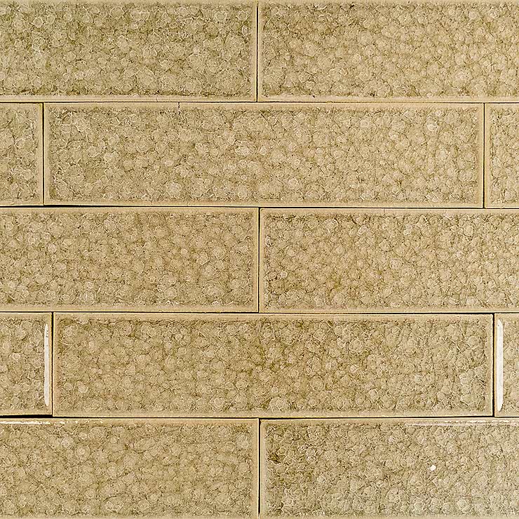Roman Summer Draught Gold 2X8 Polished Glass Subway Tile; in Yellowish-Gray Glass; for Backsplash, Kitchen Wall, Wall Tile, Bathroom Wall, Shower Wall; in Style Ideas Beach, Classic, Industrial, Mediterranean