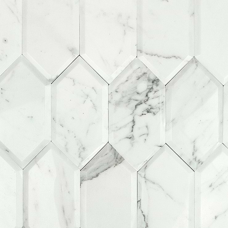 Beveled Calcatta Hexagon Marble Tile