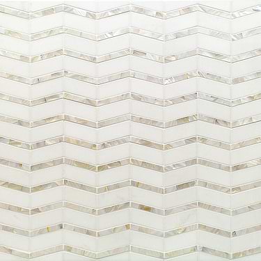 Alerion Thassos Marble and Mother of Pearl Chevron Polished Mosaic Tile - Sample
