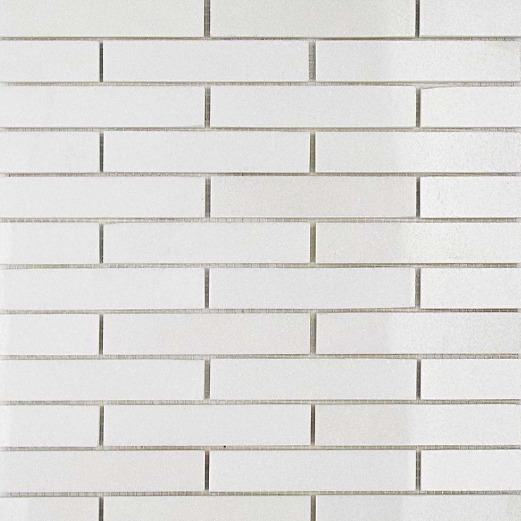 White Thassos 1x4 Brick Polished Marble Mosaic; in White Thassos Thassos; for Backsplash, Floor Tile, Kitchen Floor, Kitchen Wall, Wall Tile, Bathroom Floor, Bathroom Wall, Shower Wall, Outdoor Wall, Commercial Floor; in Style Ideas Art Deco, Classic, Contemporary, Modern, Traditional