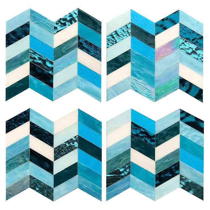 Elizabeth Sutton Meta Tulum Turquoise Blue 2x5 Chevron Glossy Glass Mosaic Tile