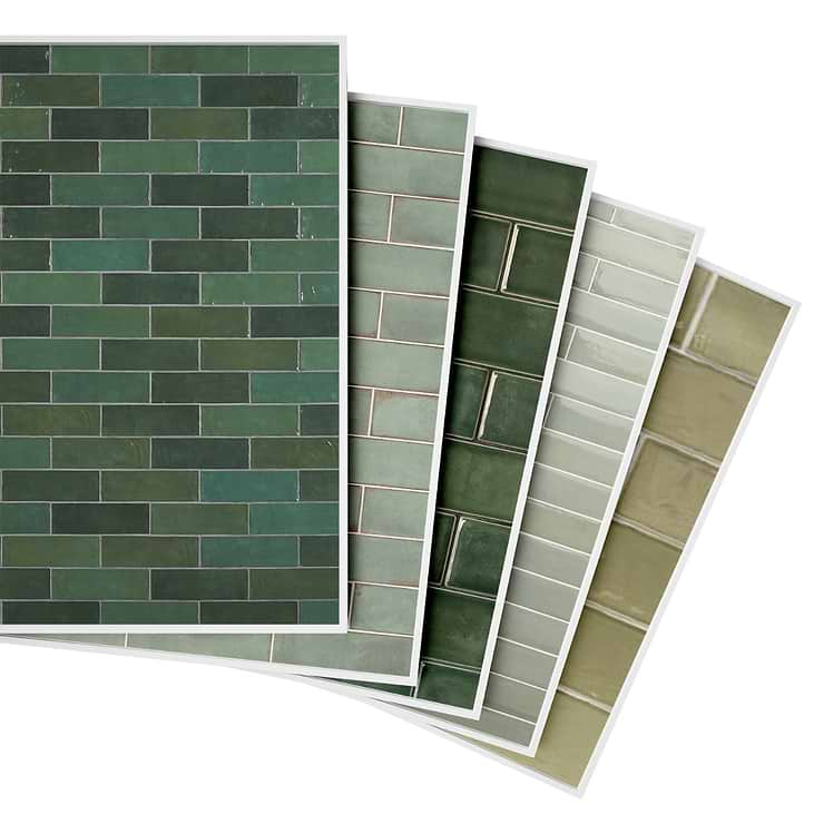 Sample Bundle 5 Best Selling Green Subway Tiles Sample Bundle; in Green Ceramic, Porcelain, Crackled Glass; for Backsplash, Kitchen Wall, Wall Tile, Bathroom Wall, Shower Wall