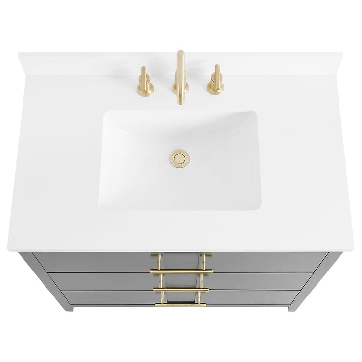 Iconic 36" Black and Gold Vanity with Pure White Quartz Top and Ceramic Basin