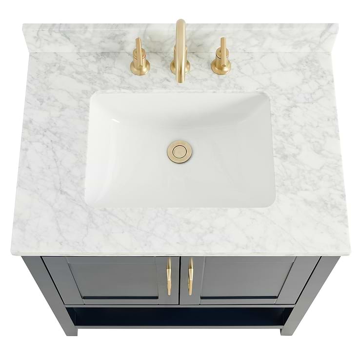 Sheraton 30" Navy Vanity with Carrara Marble Top and Ceramic Basin