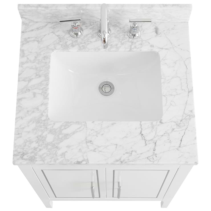 Province White and Silver 24" Single Vanity with Carrara Marble Top 