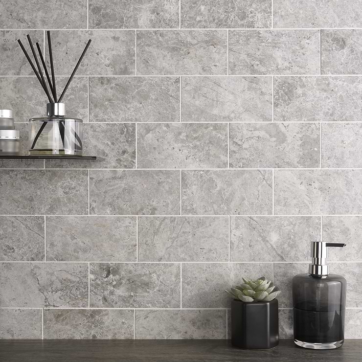 Tundra Gray 3x6 Honed Limestone Subway Tile; in Gray Marble; for Backsplash, Floor Tile, Kitchen Floor, Kitchen Wall, Wall Tile, Bathroom Floor, Bathroom Wall, Shower Wall, Shower Floor, Outdoor Floor, Outdoor Wall, Commercial Floor; in Style Ideas Contemporary, Industrial; released 2023; new, trends