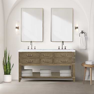 Calico Gray Oak 60" Double Vanity with Carrara Marble Top