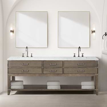 Calico Gray Oak 84" Double Vanity with Carrara Marble Top