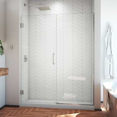 Unidoor Plus 56.5-57x72" Reversible Hinged Shower Alcove Door with Clear Glass in Brushed Nickel by DreamLine