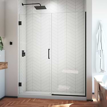 Unidoor Plus 59-59.5x72" Reversible Hinged Shower Alcove Door with Clear Glass in Satin Black by DreamLine