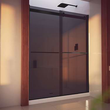 Essence-H 60x76" Reversible Sliding Shower Alcove Door with Smoke Gray Glass in Satin Black by DreamLine