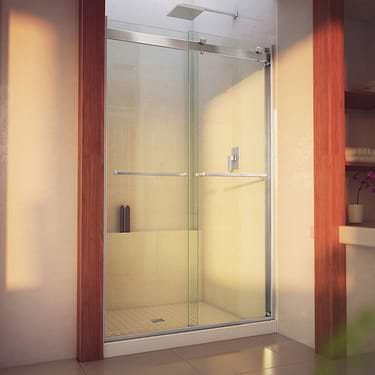 Essence-H 48x76" Reversible Sliding Shower Alcove Door with Clear Glass in Brushed Nickel by DreamLine