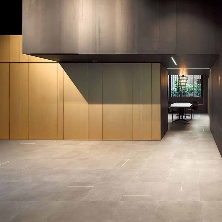 Lines Brass Inlay Greige 24x48 Matte Porcelain Tile with Matte Finish and Brass Lines