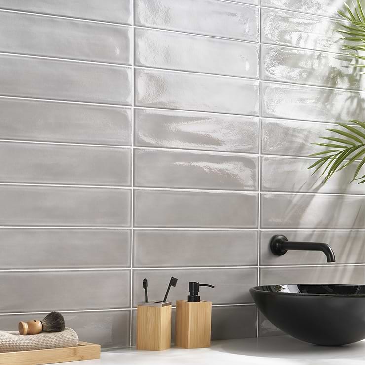 Artblock Grigio Gray 4x16 Glazed Porcelain Tile by Stacy Garcia; in Gray Porcelain; for Backsplash, Floor Tile, Kitchen Floor, Kitchen Wall, Wall Tile, Bathroom Floor, Bathroom Wall, Shower Wall, Outdoor Wall, Pool Tile; in Style Ideas Art Deco, Beach, Classic, Contemporary, Cottage, Craftsman, Farmhouse, Industrial, Mid Century, Modern, Traditional, Transitional