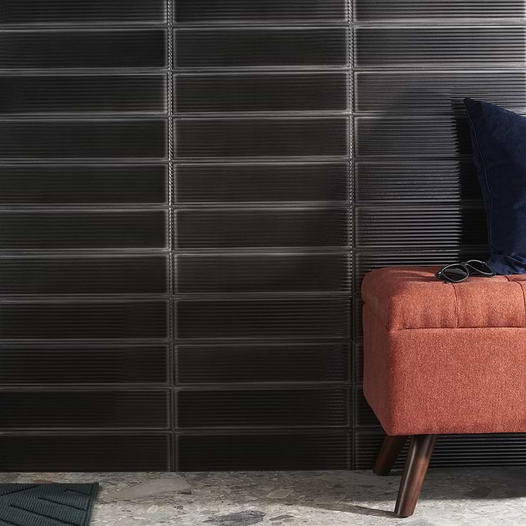 ArtBlock Fluted Nero 4x16 Glossy Porcelain Tile by Stacy Garcia; in Black Porcelain; for Backsplash, Kitchen Wall, Wall Tile, Shower Wall, Outdoor Wall, Pool Tile; in Style Ideas Art Deco, Beach, Classic, Contemporary, Cottage, Craftsman, Farmhouse, Industrial, Mid Century, Modern, Traditional, Transitional
