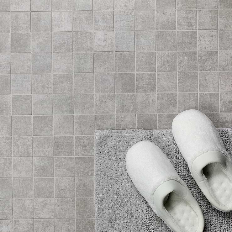Basic Cement Grigio Gray 2X2 Matte Porcelain Mosaic; in Gray Porcelain; for Backsplash, Floor Tile, Kitchen Floor, Kitchen Wall, Wall Tile, Bathroom Floor, Bathroom Wall, Shower Wall, Shower Floor, Outdoor Floor, Outdoor Wall, Commercial Floor; in Style Ideas Classic, Craftsman, Industrial, Modern, Rustic, Transitional