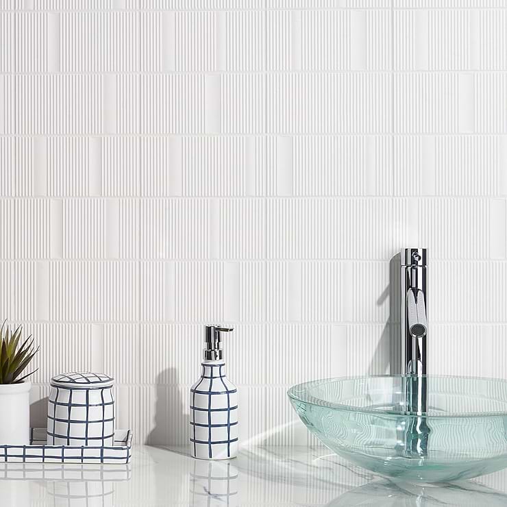 Division White 8x16 Fluted 3D Matte Ceramic Wall Tile