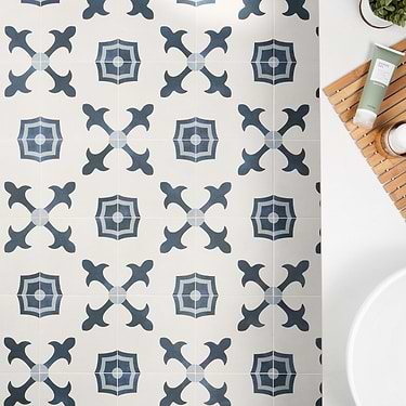 Lapaz White & Blue Herald 9x9 Matte Porcelain Tile - Sample