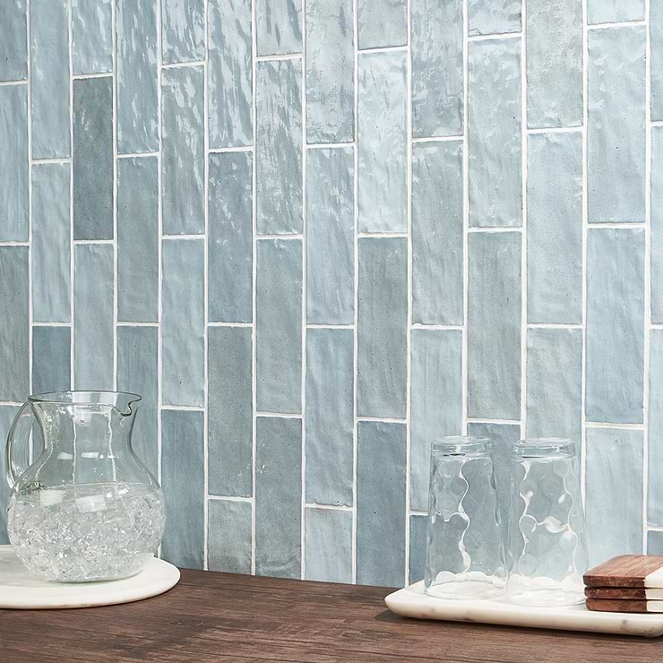 Tilebar Montauk Sky 4x4 Blue Ceramic Wall Tile with Mixed Finish
