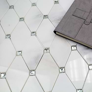 Reflection White Diamond Asian Statuary Marble & Glass Mosaic