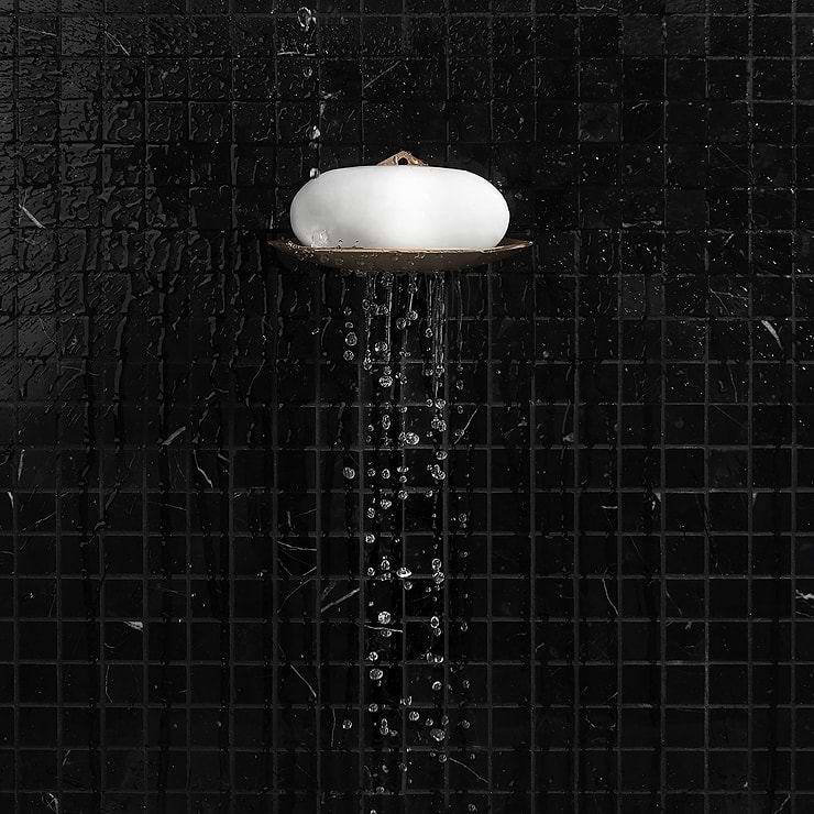 Nero Marquina Black 3/4 x 3/4 Polished Marble Mosaic; in Black  Nero Marquina ; for Backsplash, Floor Tile, Kitchen Floor, Kitchen Wall, Wall Tile, Bathroom Floor, Bathroom Wall, Shower Wall, Shower Floor, Outdoor Floor, Outdoor Wall, Commercial Floor; in Style Ideas Modern