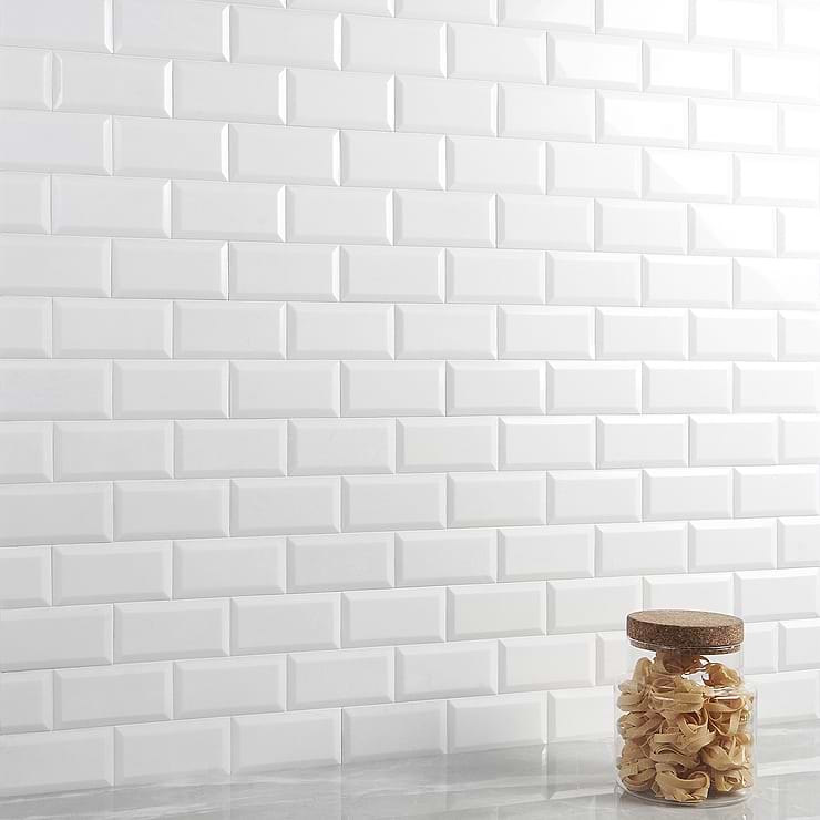 White Thassos 3X6 Beveled Polished Marble Subway Tile; in White Thassos Thassos; for Backsplash, Kitchen Wall, Wall Tile, Bathroom Wall, Shower Wall, Shower Floor, Outdoor Wall; in Style Ideas Art Deco, Classic, Contemporary, Industrial, Modern, Traditional