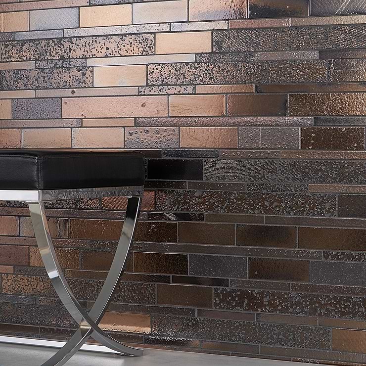 Magma Ledger Bronze Polished Lava Stone Mosaic Tile