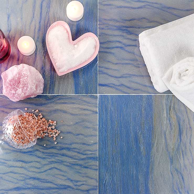 Blue Macauba 12X12 Polished Marble Tile; in Blue Blue Marble; for Backsplash, Floor Tile, Kitchen Floor, Kitchen Wall, Wall Tile, Bathroom Floor, Bathroom Wall, Shower Wall, Shower Floor, Outdoor Wall, Commercial Floor; in Style Ideas Whimsical