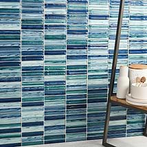 Maya Stacked Aqua Blue Polished Glass Mosaic Tile