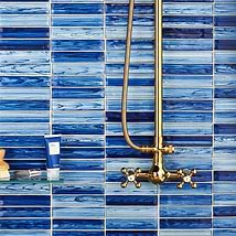 Maya Stacked Azur Blue Polished Glass Mosaic Tile