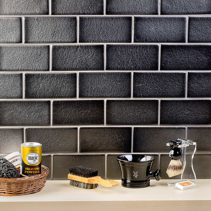 Nabi Subway Gunmetal Gray 3x6 Crackled Glass Tile; in Gun Metal Crackled Glass; for Backsplash, Kitchen Wall, Wall Tile, Bathroom Wall, Shower Wall; in Style Ideas Classic, Craftsman, Farmhouse, Industrial, Traditional, Transitional