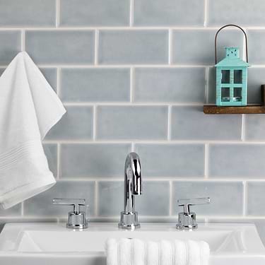 Nabi Subway Arctic Blue 3x6 Crackled Glass Subway Tile for Wall - Sample
