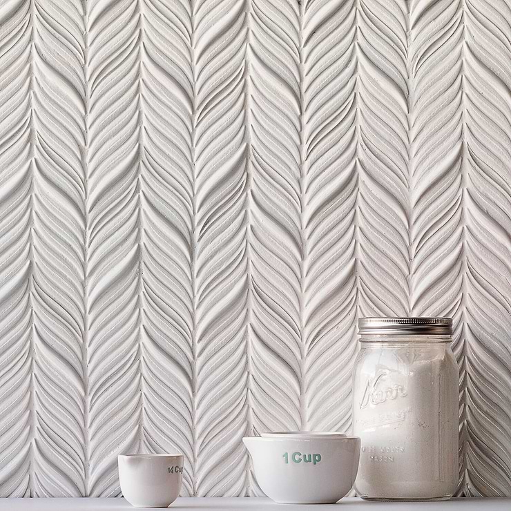 Nabi Alula Glacier White Chevron Crackled Glass Mosaic; in White Crackled Glass; for Backsplash, Kitchen Wall, Wall Tile, Bathroom Wall, Shower Wall; in Style Ideas Mid Century, Transitional, Tropical