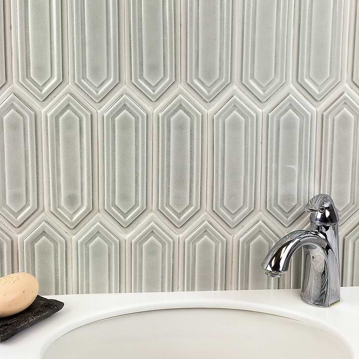 Nabi Picket Tundra Gray 3x9 Picket Crackled Glass Tile; in Gray Crackled Glass; for Backsplash, Kitchen Wall, Wall Tile, Bathroom Wall, Shower Wall; in Style Ideas Classic, Cottage, Farmhouse, Mid Century, Transitional