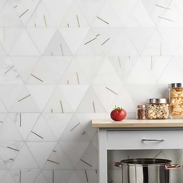 Ravi Asian Statuary Polished Marble and Brass Mosaic Tile  - Sample